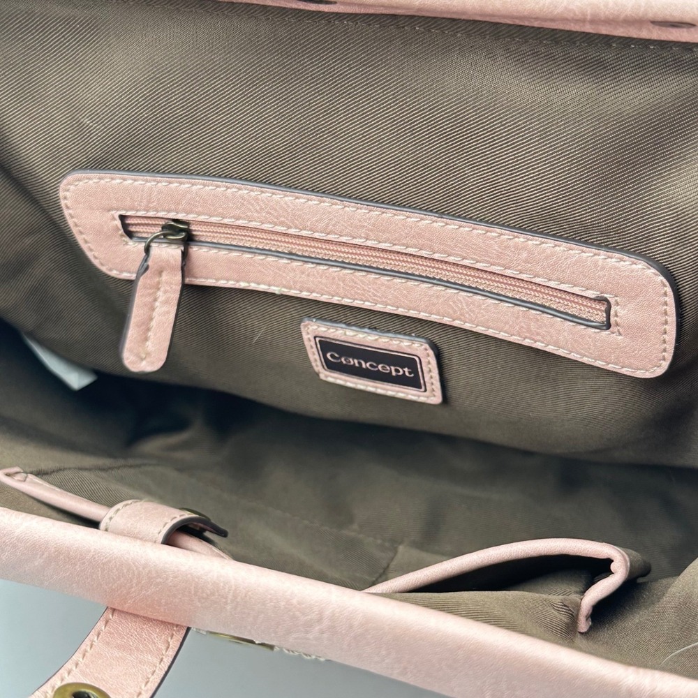 Concept Blush Pink Embossed Floral Satchel Crossbody Bag Retro Cottagecore - Picture 9 of 12